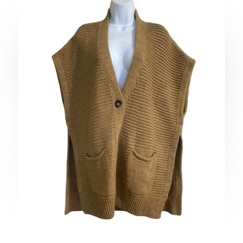 Berretti Cozy Tan Sweater Vest puncho tan wool blend women XL casual office Y2K